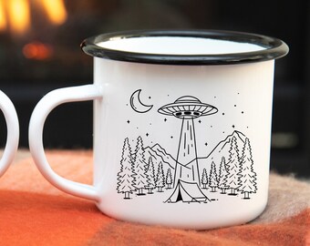 Alien UFO Camping Mug | Extraterrestrial Metal Mug | Nature Mug | UFO Mug | Alien Abduction Mug | UFO Travel Mug | Alien Tent Enamel Mug