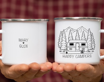 Glückliche Camper Wohnwagen Tasse | Geschenk zum Ruhestand | Camping Geschenk | Paare Camp Tassen | Benutzerdefinierte glückliche Camper-Tassen | Geschenk Frau | Personalisierte Tasse