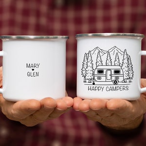 Happy Campers Caravan Mug | Retirement Gift | Camping Gift | Couples Camp Mugs | Custom Happy Campers Mugs | Gift Wife | Personalized Mug