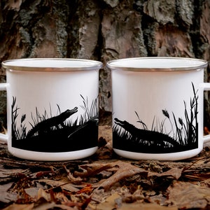 Alligator Mug | Alligator Gift | Camping Alligator Mug | Three Alligators High Grass | Enamel Campfire Mug | Gator Gift | Gator Mug
