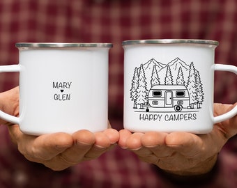 Happy Campers Caravan Mug | Retirement Gift | Camping Gift | Couples Camp Mugs | Custom Happy Campers Mugs | Gift Wife | Personalized Mug