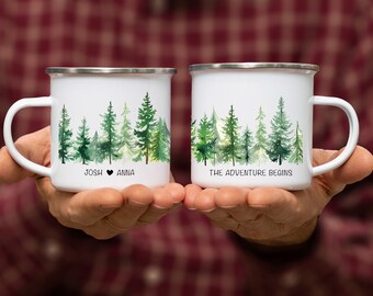 Engagement Gifts Wedding Custom Mug | Pine Tree Fog | Rustic Camping Mug | Forest Camping Mug | Gift For Couple | Forest Mug Set | Fall Mugs