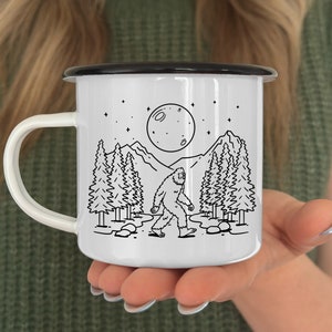 Bigfoot Camp Mug | Sasquatch In Forest Enamel Mug | Bigfoot Moon | Sasquatch Camping Gift | Bigfoot Gift | Bigfoot Campfire Mug | Fun Mug