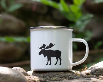 Moose Campfire Mug | Camping Mug | Moose Coffee Mug | Gift for Nature Lover | Enamel Outdoor Camping Mug | Campfire Mug | Gift for Camping