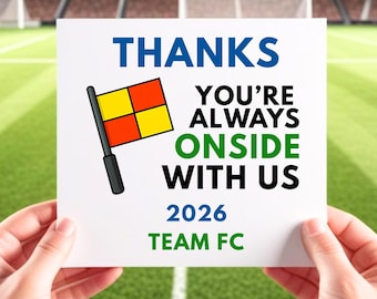 Personalised Football Linesman Thank You Card: Onside Gag Gift, End of Season Present
