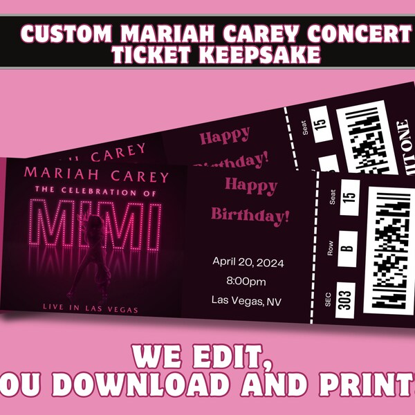 Recuerdo personalizado de la entrada del concierto de Mariah Carey 2024 The Celebration of MiMi - Descarga digital personalizada
