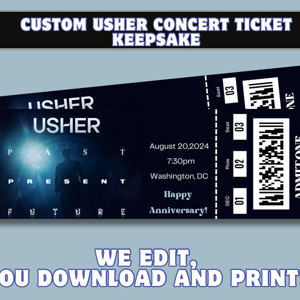 Gepersonaliseerde 2024 Usher Past Present Future Tour Concert Ticket Keepsake - Aangepaste digitale download