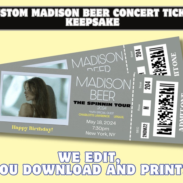 Personalized 2024 Madison Beer The Spinnin Tour Concert Ticket Keepsake - Custom Digital Download