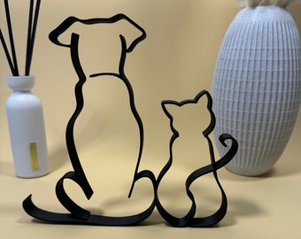 One Line Art - Hund und Katze | 3D Druck | Moderne Kunst | Minimalistisch | Line Art Deko | Line Art 3d gedruckt | Geschenkidee Tierbesitzer