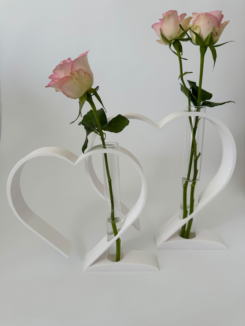 Vase für Blumen mit Glasbehälter Herzform Vasen Trockenblumen Vase Tulpe Herz Ständer 3D Druck Vase für Blumen Deko Herz Weiß