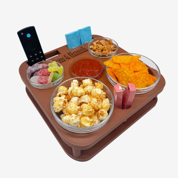 Couch Bar Snacktablett Mit Getränkehalter - Bambus Tablett Mit Snackschalen Für Sofa & TV-Abend