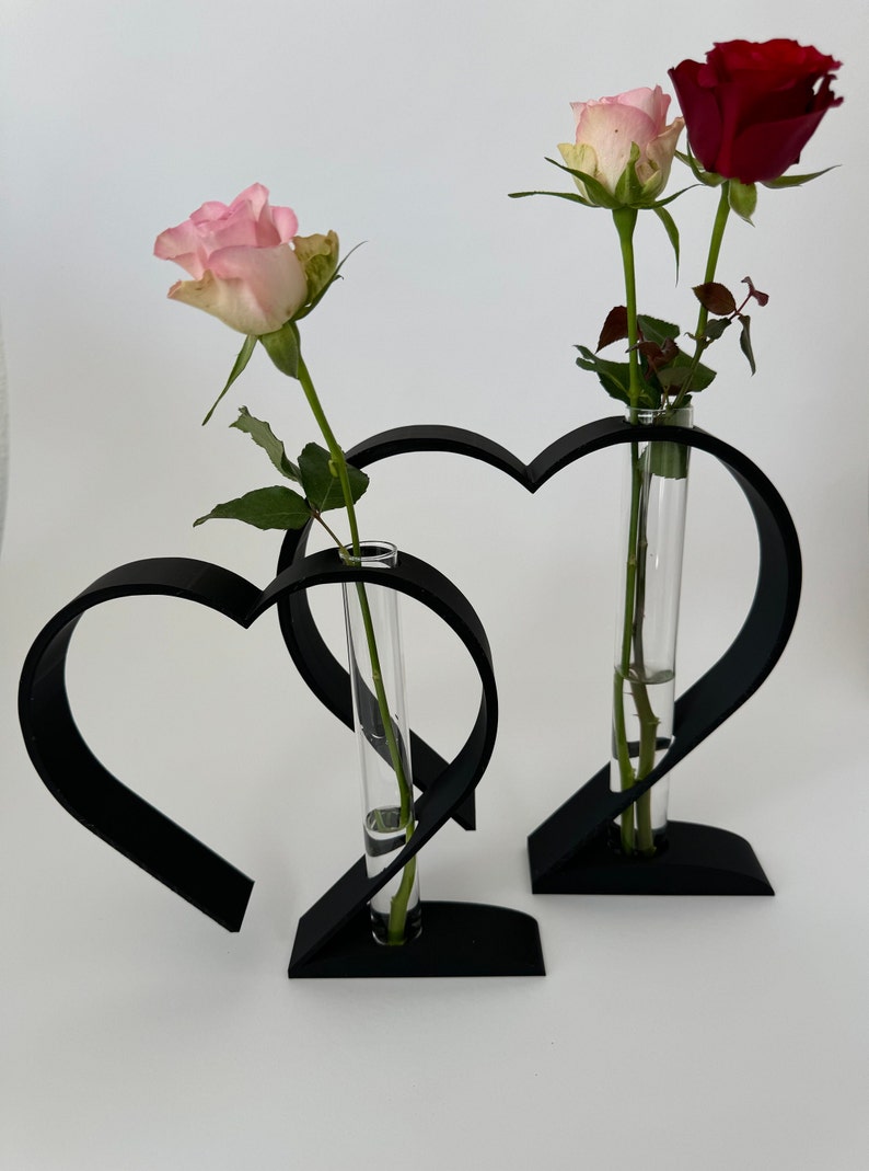 Vase für Blumen mit Glasbehälter Herzform Vasen Trockenblumen Vase Tulpe Herz Ständer 3D Druck Vase für Blumen Deko Herz Schwarz