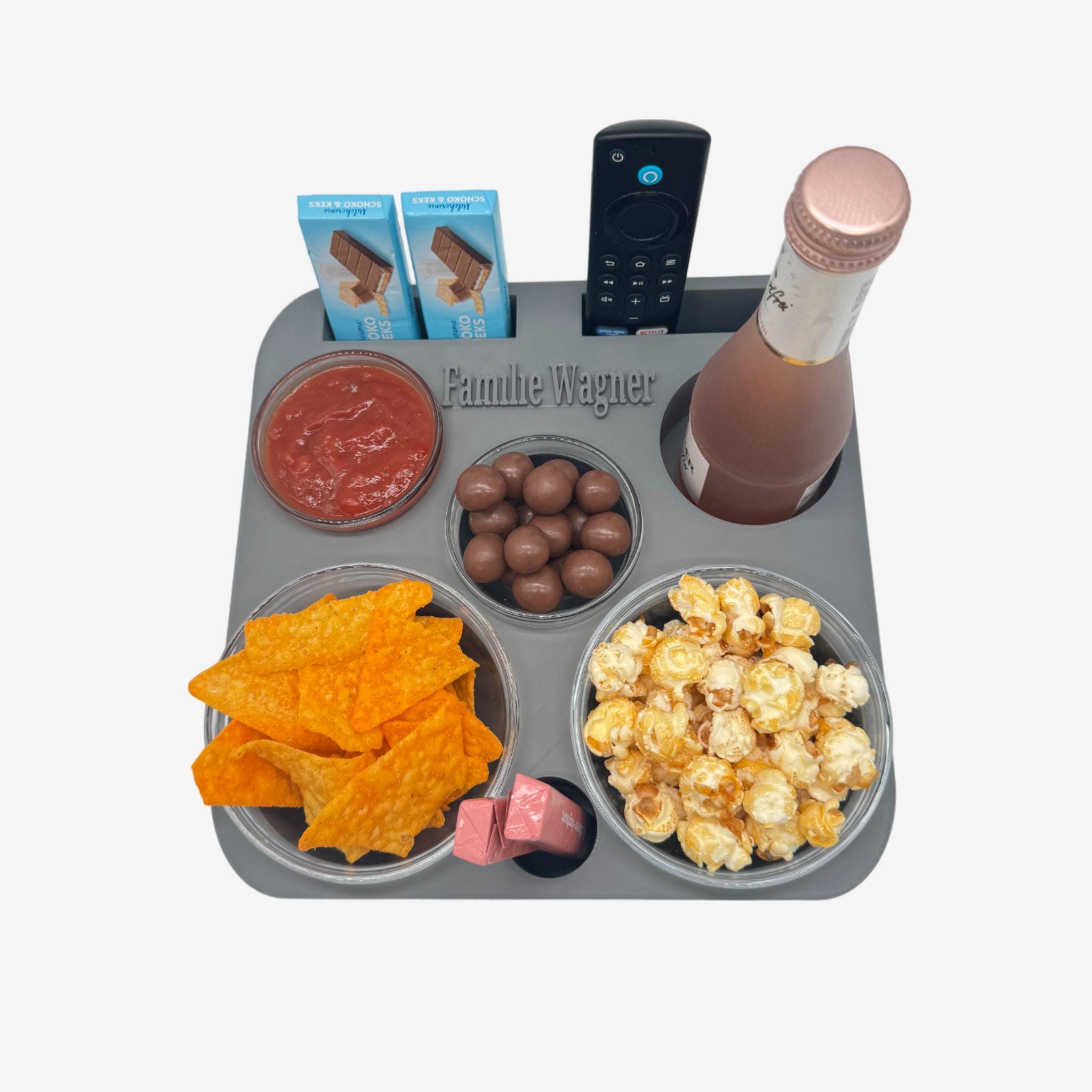 Couchbar Snackbox Aus Bambus & Silikon – Mit Drehbarem Handyhalter, 2 Getränkehaltern