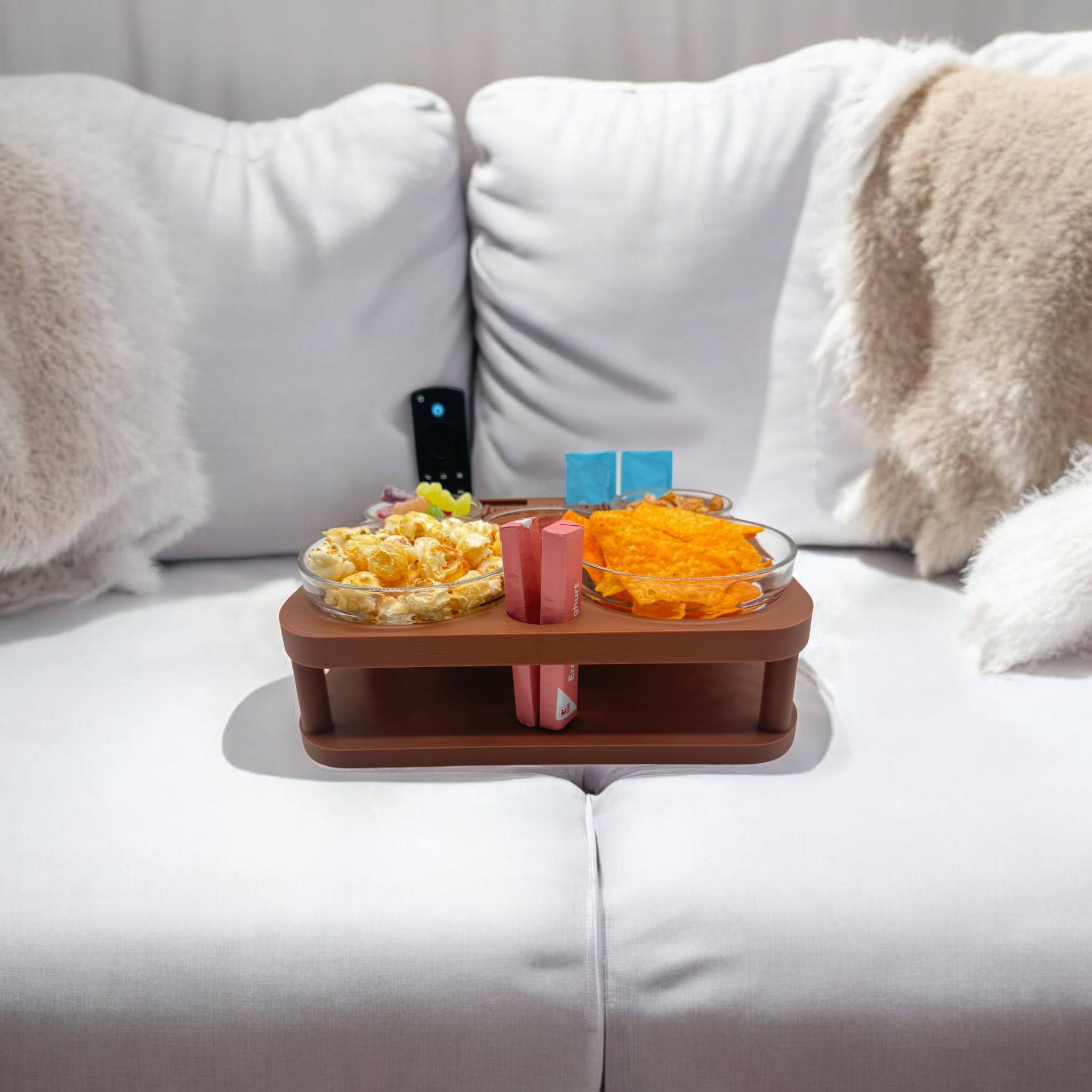 Couchbar Snackbox Aus Bambus & Silikon – Mit Drehbarem Handyhalter, 2 Getränkehaltern