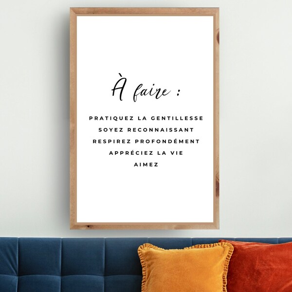 Affiche positive en français | Citation bienveillante | Poster motivation français | Cadre avec citation | Wall Art l Print on demand