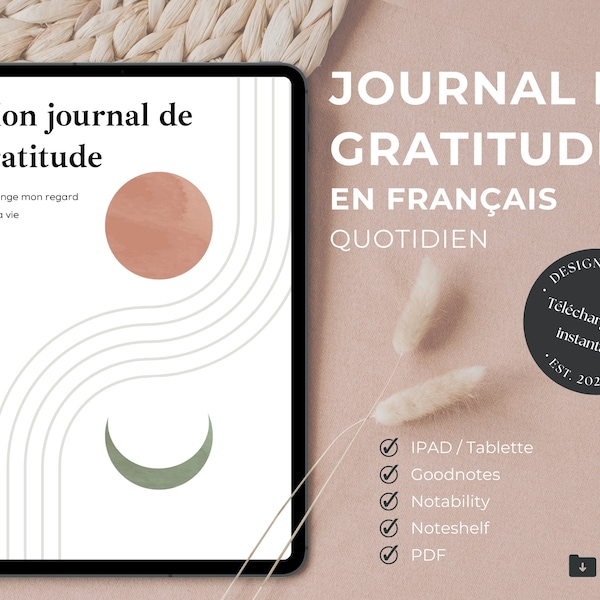 Journal de Gratitude en Français | Journal Numérique Non Daté | Planificateur GoodNotes | Journal bien-être | Daily Digital Journal
