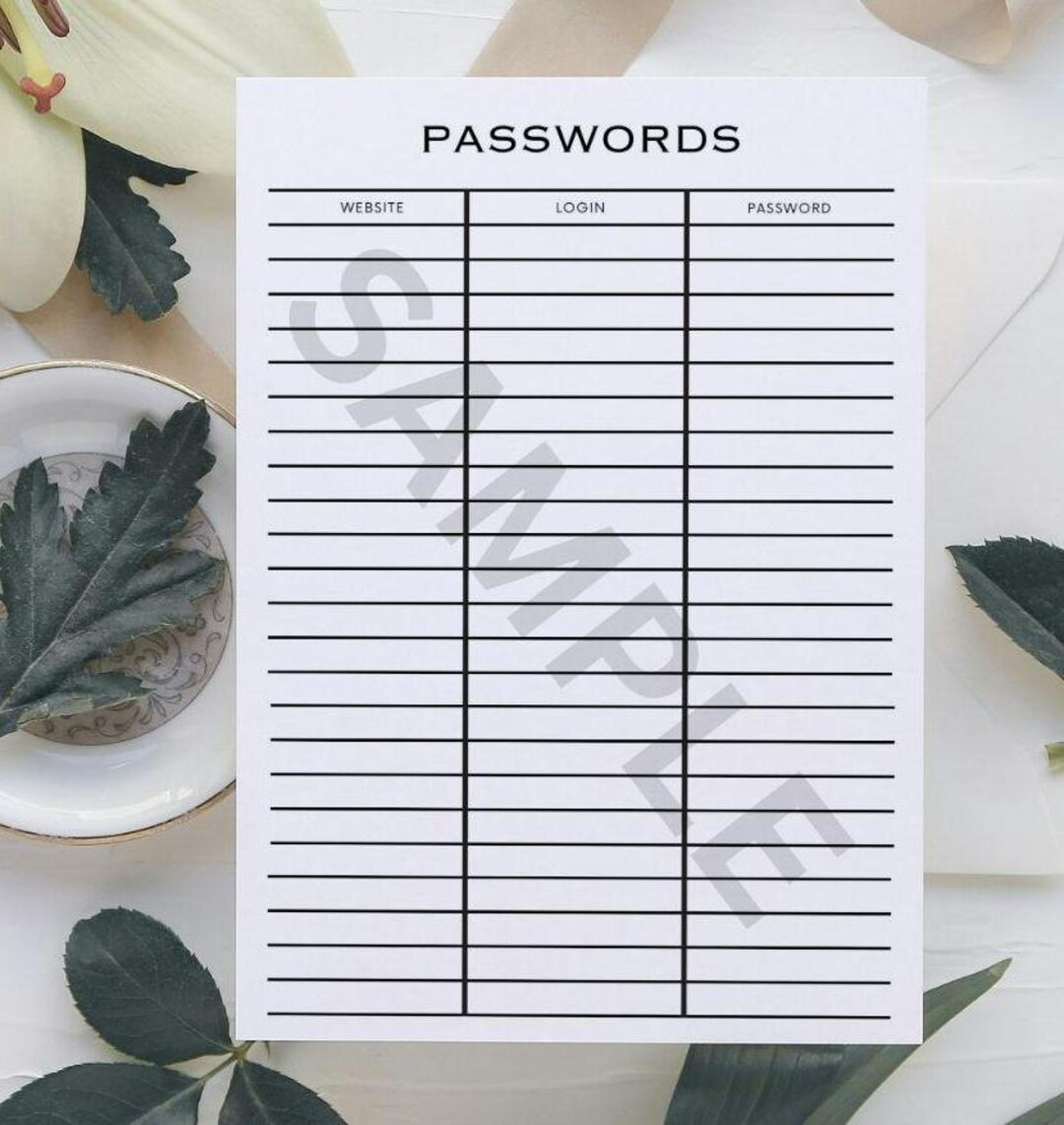 Password List Printable Sheet - Etsy