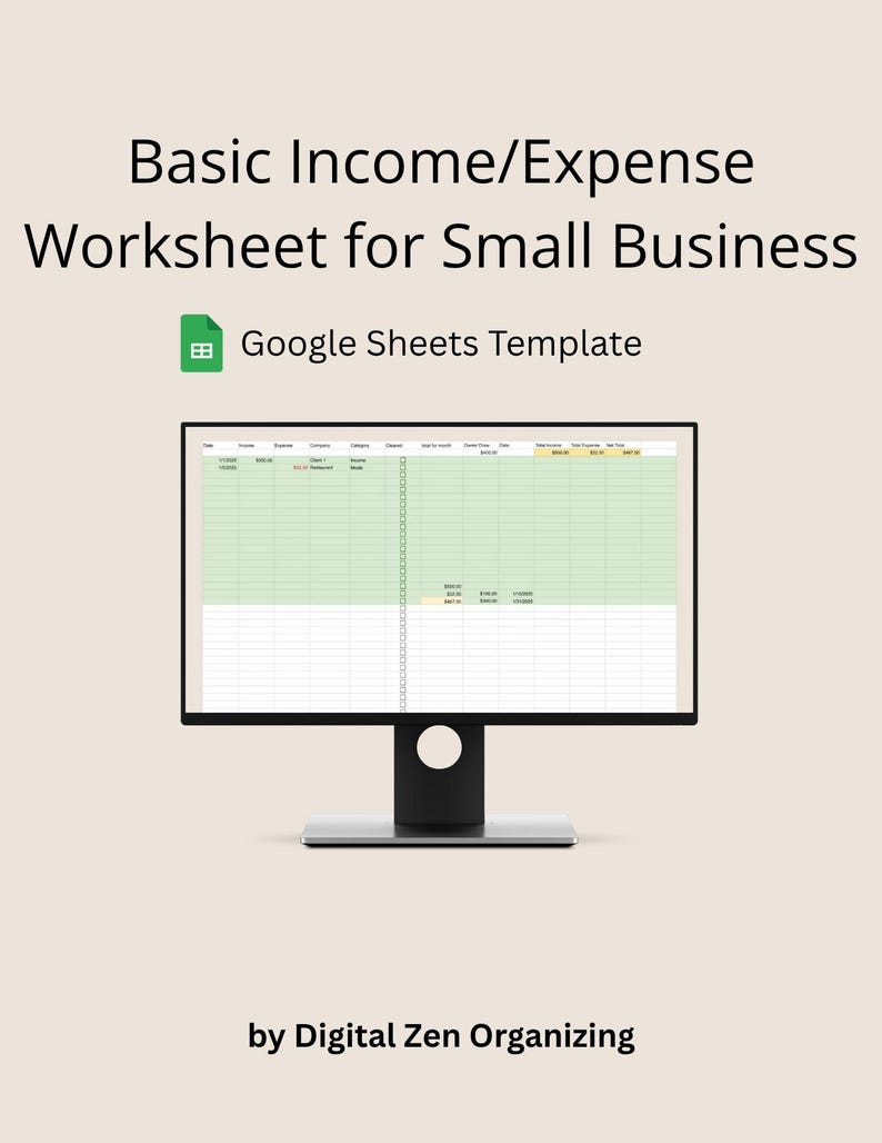 Basic Income/expense Worksheet for Small Business - Etsy