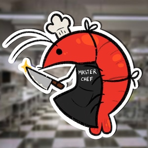 Adesivo meme riso fritto di gamberetti / chef di gamberetti / adesivo meme divertente / adesivo da cucina / adesivo in vinile lucido per laptop, bottiglie d'acqua, libri