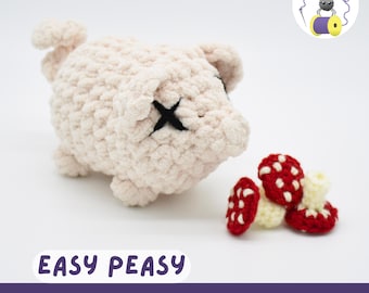Haakpatroon varken voor boerderijdier pluche paddenstoel amigurumipatroonbundel pdf-instructies voor gehaakt knuffeldier voor beginners zakformaat