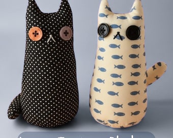 Cat Sewing Pattern for Kid Plush Stuffed Animal Soft Toy DIY Desk Decor Gift Idea Cat Lady Handmade Simple Plushie PDF Learn to Sew