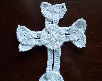 White Celtic cross crochet bookmark