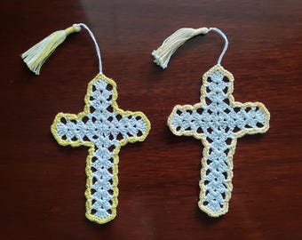 Yellow Crochet Cross bookmark with tassel