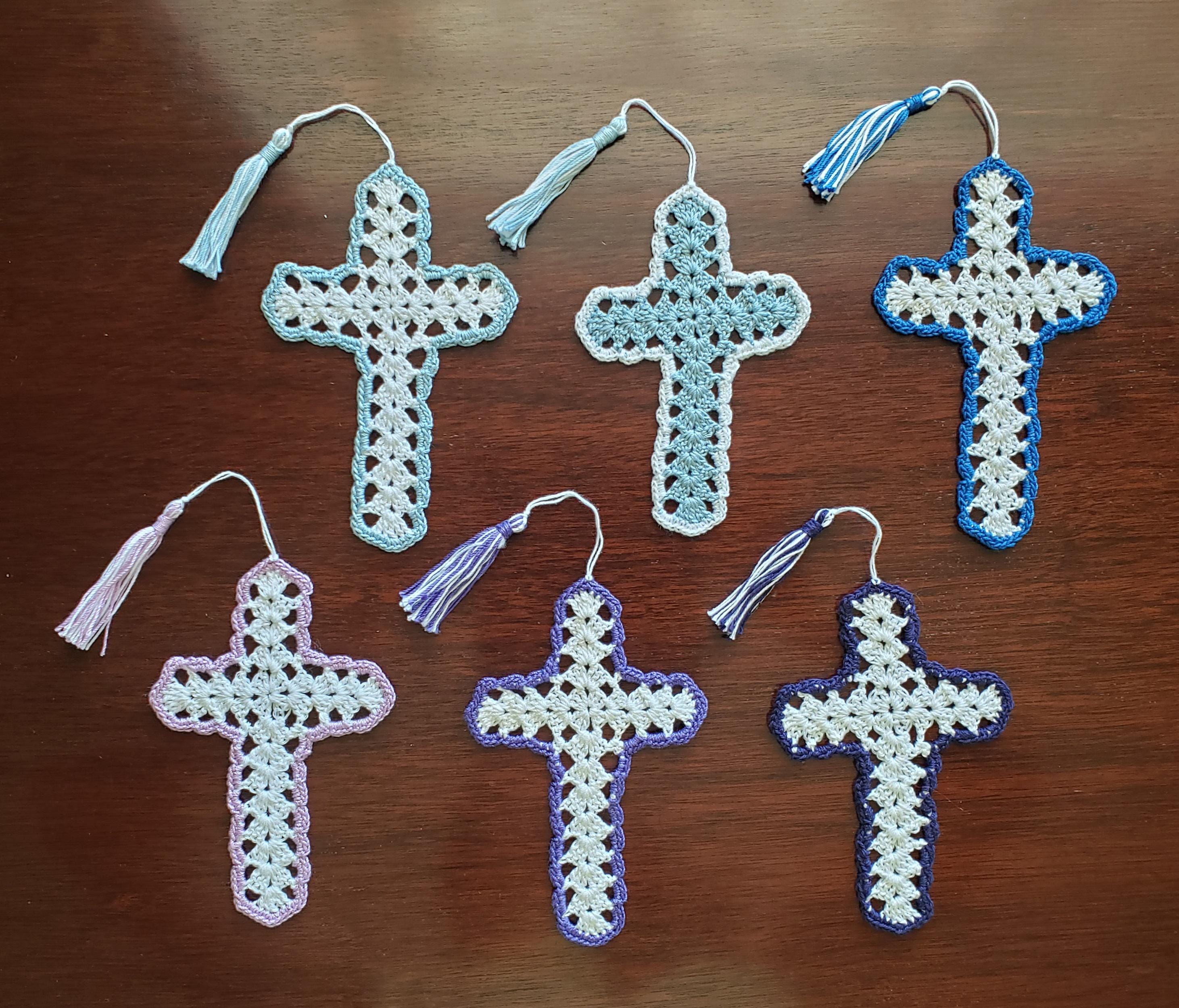 Blue or Purple Crochet Cross bookmark with tassel