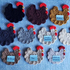 Crochet Drink/Beverage Chicken Coasters 5”W x 5.5”T - Choose your Flock
