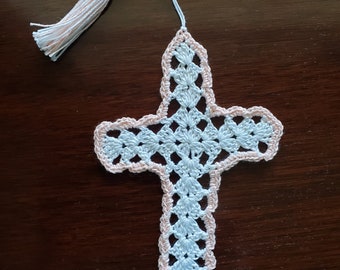 Peach Crochet Cross bookmark with tassel