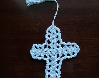 White Crochet cross bookmark with tassel