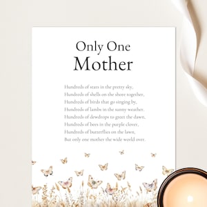 Poems for Mom, Poem for Your Mom, Only One Mother Original Poetry, Poems for Mom from Daughter, Printable PDF, Unique Mother’s Day Gift