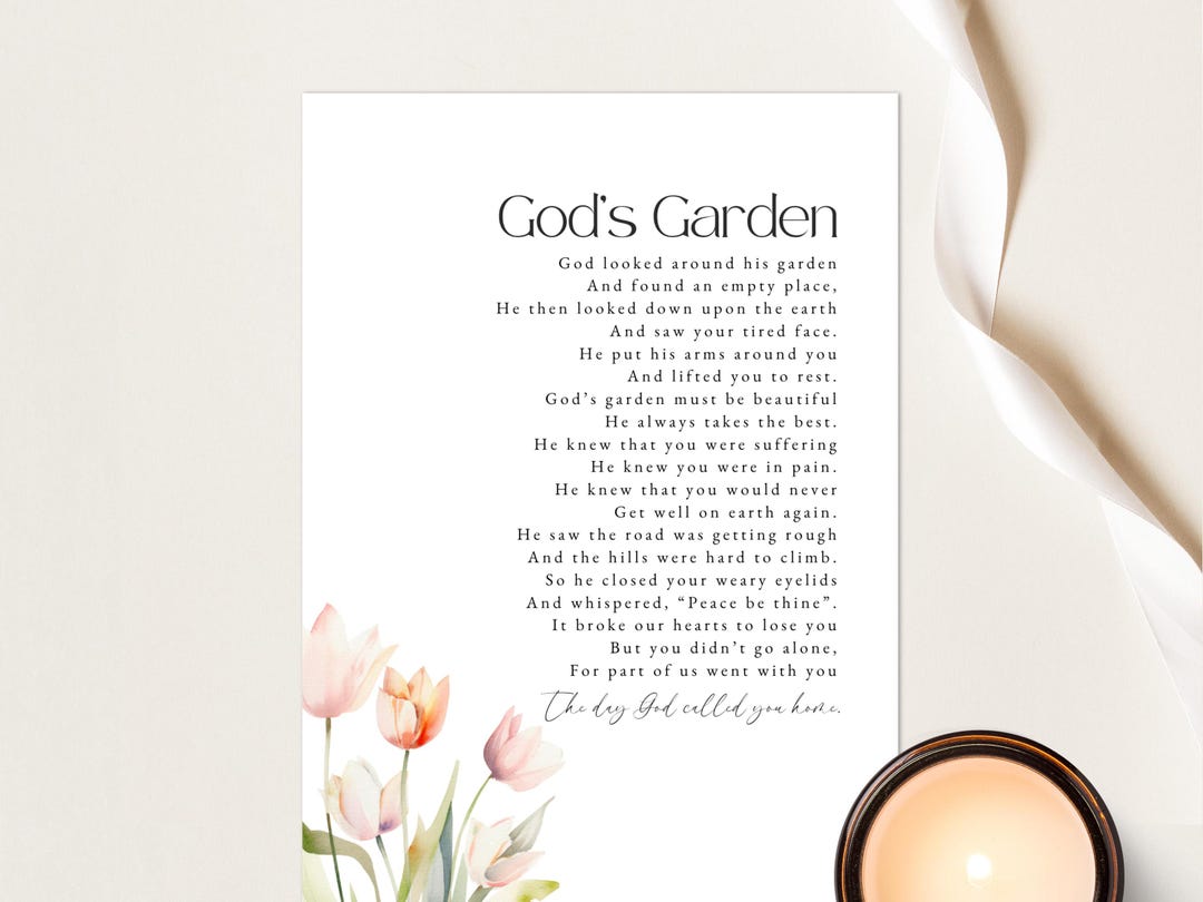 Gods Garden Poem, Gods Garden Prayer, Printable, God’s Garden Funeral