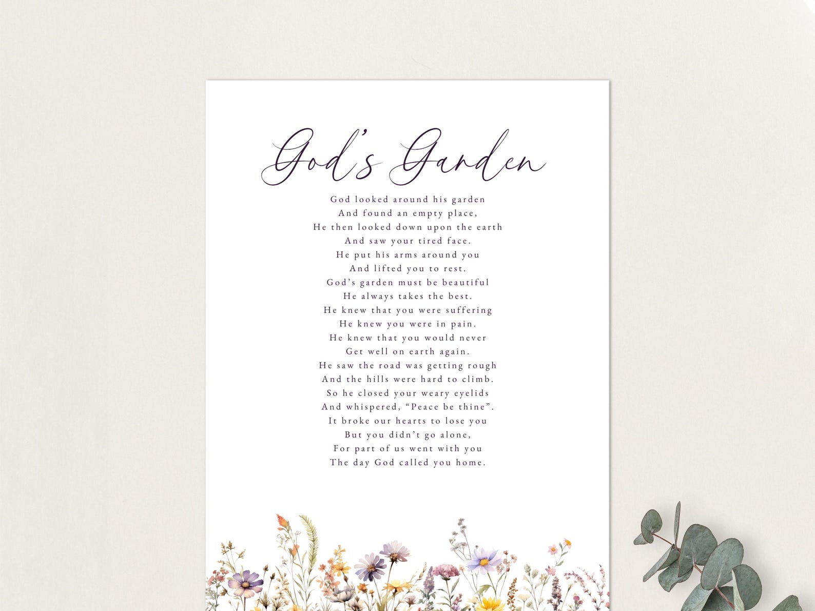 Funeral Table Poem, God's Garden Poem, Gods Garden Funeral Poem, Poems