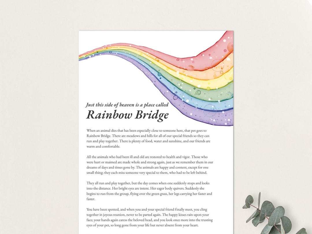 Rainbow Bridge Poem Printable, Pet Loss Quotes, PDF, Rainbow Bridge