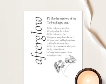 Afterglow Poem, Celebration of Life Poems, Positive Happy Funeral Poems, Printable PDF, Quote for Memorials, Poem by Helen Lowrie Marshall