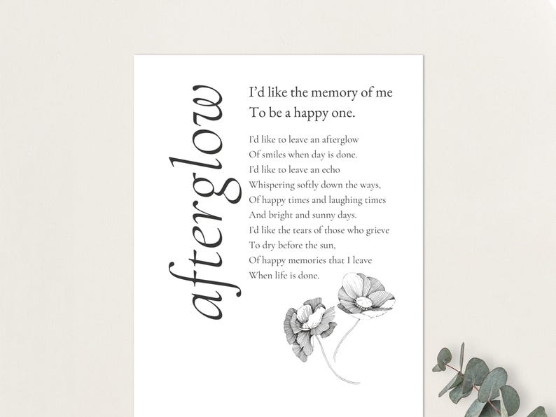 Afterglow Poem, Celebration of Life Poems, Positive Happy Funeral Poems ...