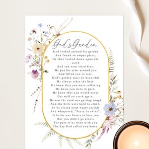 God's Garden Poem, Gods Garden Prayer, Printable God’s Garden Funeral Poem, God Looked Around His Garden Poem, for Funeral Table or Gift