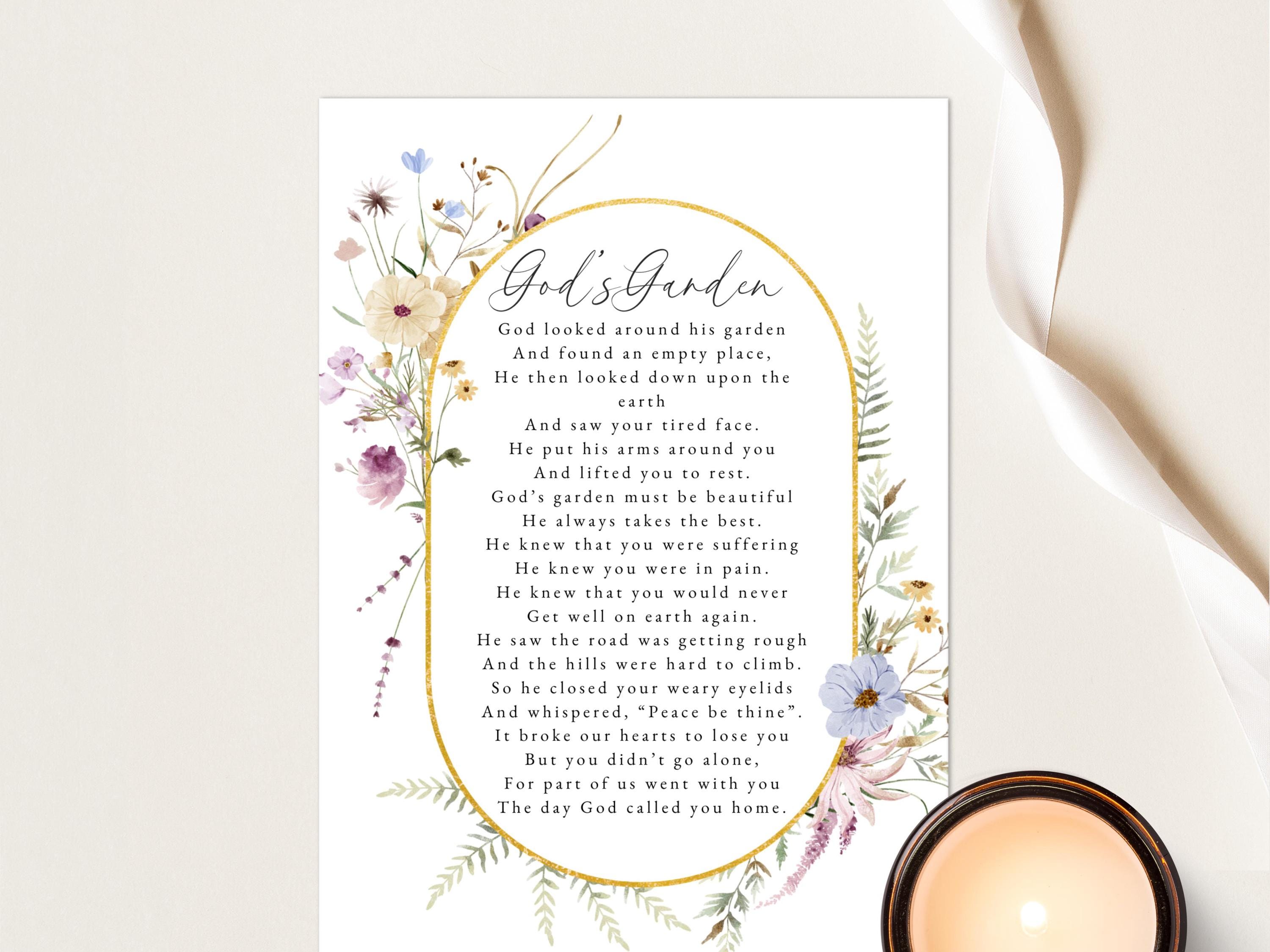 God's Garden Poem, Gods Garden Prayer, Printable God’s Garden Funeral Poem, God Looked Around His Garden Poem, for Funeral Table or Gift