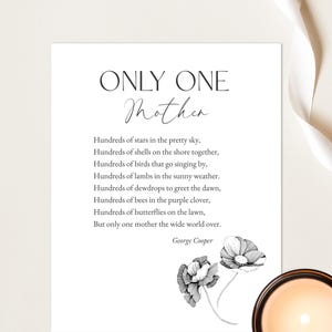 Poems for Mom, Poem for Your Mom, Only One Mother Original Poetry, Poems for Mom from Daughter, Printable PDF, Unique Mother’s Day Gift