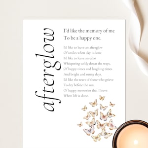 Afterglow Poem, Positive Happy Funeral Poems, Celebration of Life Quotes, Printable PDF, Quote for A Life Well Lived, Helen Lowrie Marshall