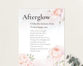 Afterglow Poem: Funeral Memorial Print (Digital Download), Pink Roses