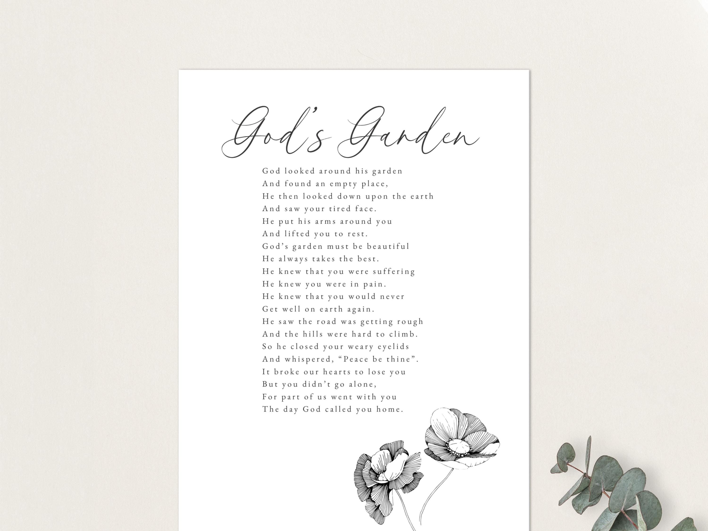 Gods Garden Poem (printable), God's Garden, Poem for Funeral