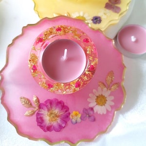 Resin candle holder with customizable dried flowers Handmade scented oil incense candle holder Tray Jewelry holder decoration