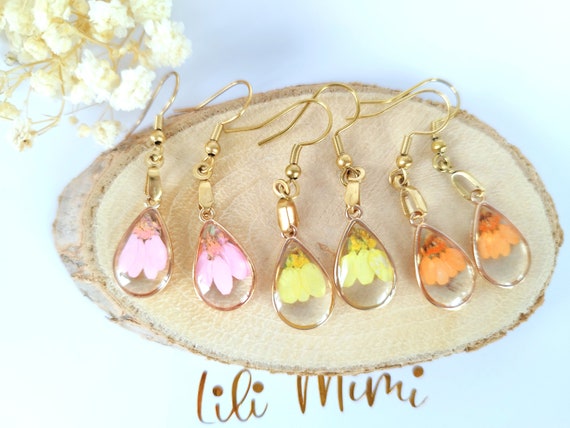 Pendentif Avec Vraie Fleur Pressée Corail - Résine Et Acier Inoxydable - Neuf Avec étiquettes