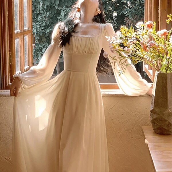 Ethereal Fairy Tale - Corseted Milkmaid Ballet. Chiffon Cottage Dreams in Long-Sleeved Spring Poetry