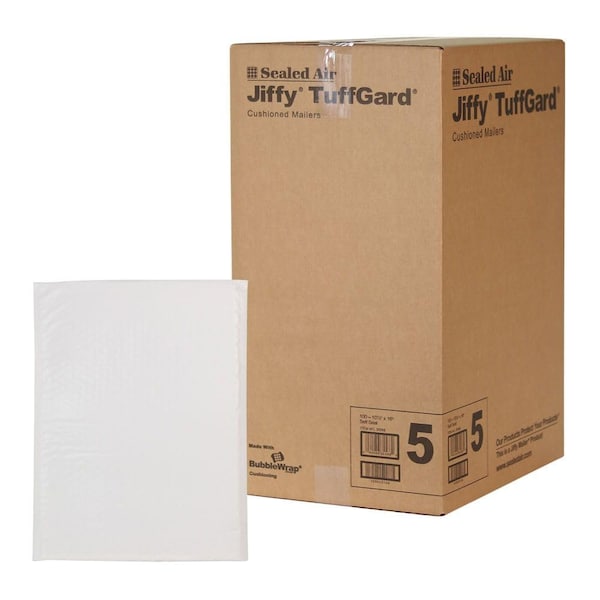 Sealed Air Jiffy TuffGard Cushioned Shipping Mailing Envelope, Case of 100, Bubble Mailer Made with BubbleWrap, 5-10.5" x 16", White