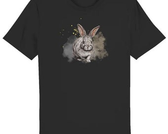 Tシャツ・カットソー [TYPESERVICE] Rabbit Ruched Top (CHARCOAL) Round Neck Organic T-shirt With Rabbit Pattern / Rabbit - Etsy