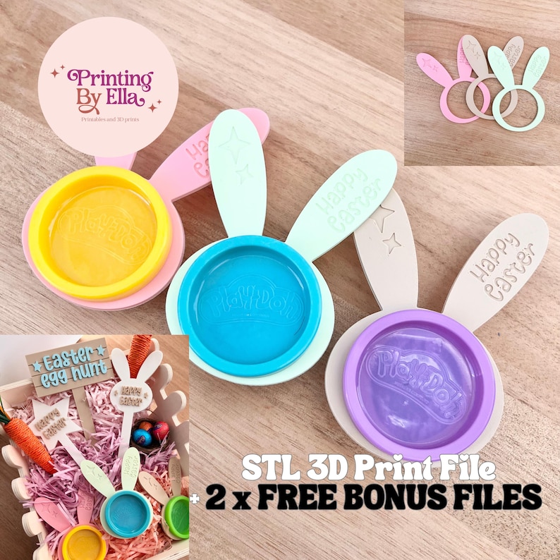 Easter Playdoh Holder 3D Print Files | Bunny, Stars, Egg Hunt Signs (STL Download) image 1