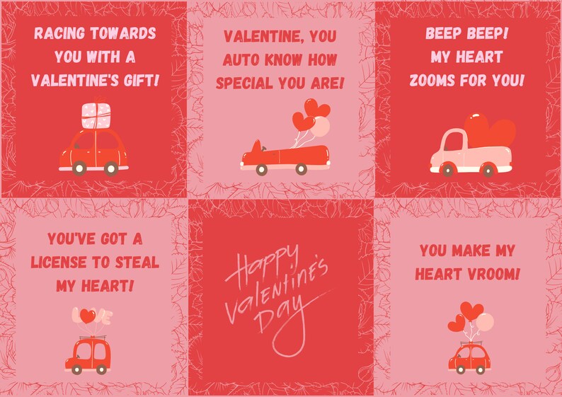 Printable Cars Valentine's Day Cards, Classroom Valentine's Day Cards ...